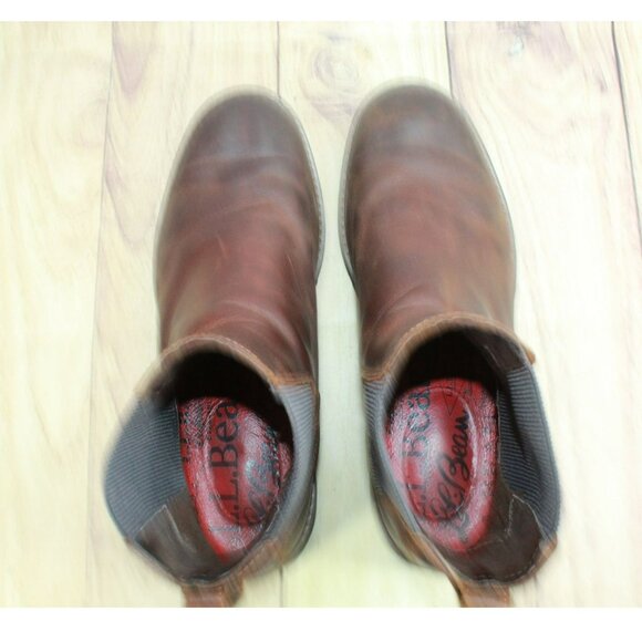 LL Bean Portland Brown Leather Lightweight Vibram Sole Chelsea Boots Size 12 M - Picture 7 of 9